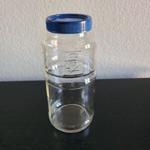 Vintage 1981 Planters Mr. Peanut 75th Anniversary Glass Jar w Original Blue Lid